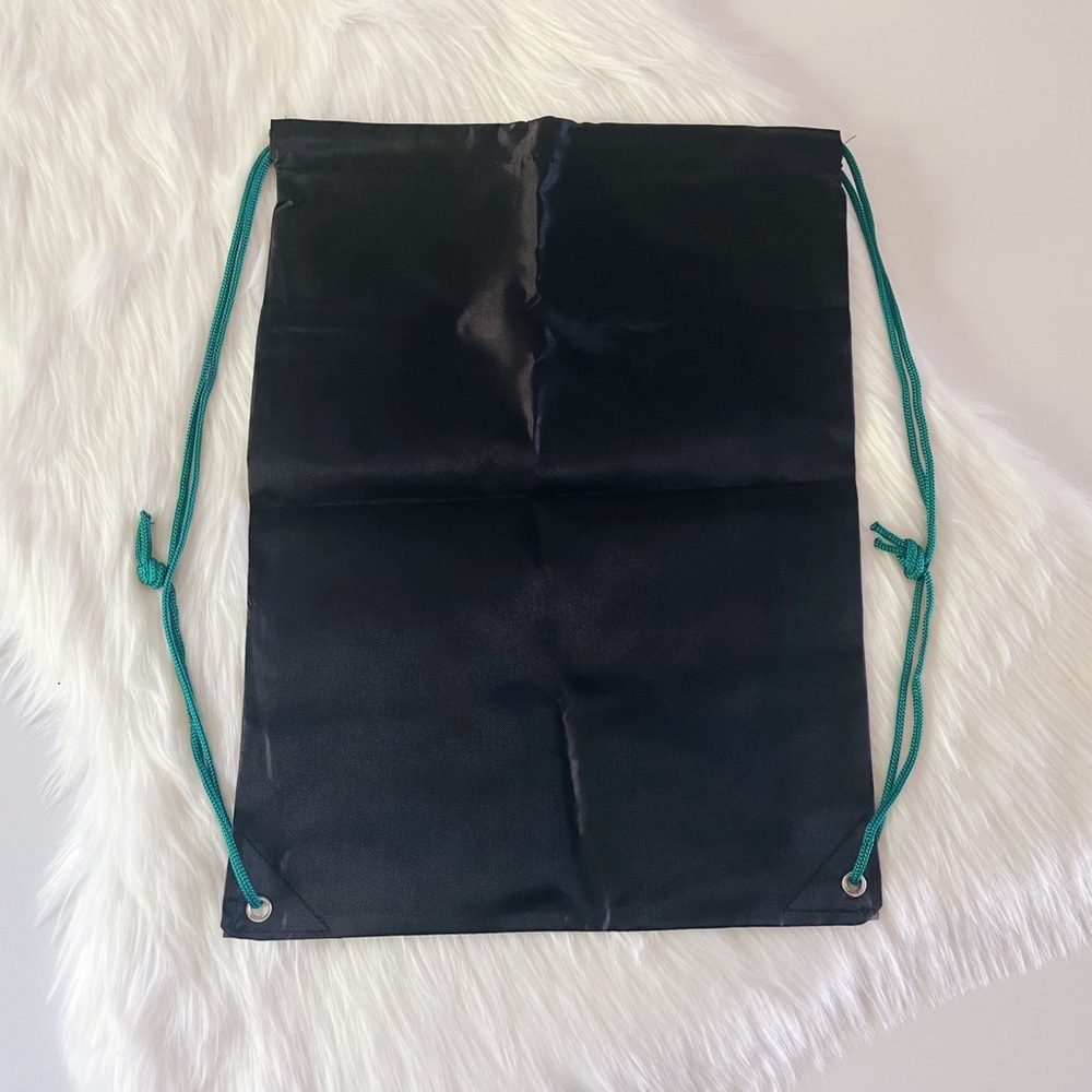 NWOT POP FIT Black Teal Drawstring Zipper Gym Bag Tote - Picture 2 of 7